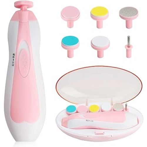 Baby Nail Trimmer Electric,Baby Nail Clippers, 6 in 1 Baby Nail File,Nail File Baby Grooming Kit Manicure Set for Toddler or Adults (Pink-1)