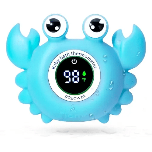 Bath Thermometer with LED Display and Temperature Warning, Digital Room Fahrenheit Water Temperature Thermometer, Infant Bath Toys Floating Toy Safety Thermometer for Kids Newborn (Blue)