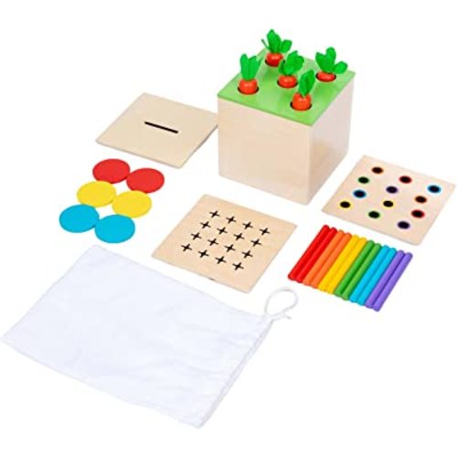 4 in 1 Montessori Play Kit Box - Cotton Swab Board, Coin Box, Carrot Harvest Game, Matchstick Color Drop Game Montessori Toys for Babies 6-12 Months, 1 Year, 2 Year