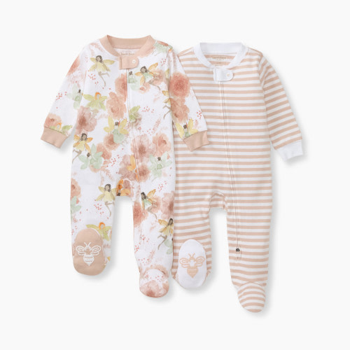 Burt's Bees Baby Organic Cotton 2 Pack Sleep & Play Footed - Fairy Floral 2-Pk, 0-3 M