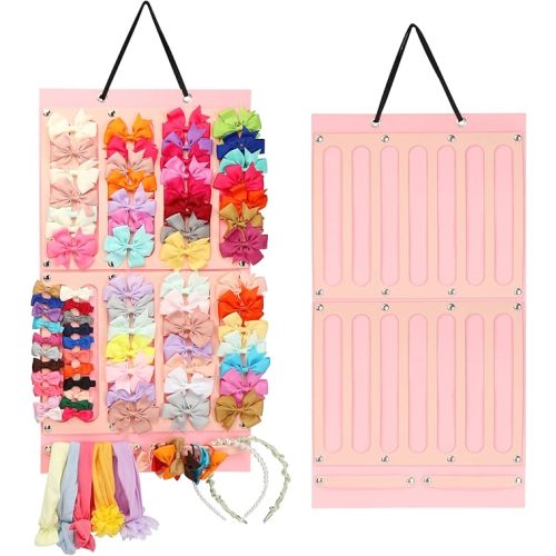 Vimiv Hair Bows Holder & Organizer w/Large Capacity, 16 Ribbons,Bows Organizer, Baby Hair Accessory Storage Display with Sturdy Rope, Wall Hanging for Girl Room & Nursery Decor