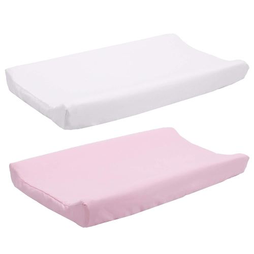 Belsden 2 Pack Microfiber Soft Changing Pad Cover Set, with 2 Considerate Safety Belt Holes, Durable Diaper Change Table Sheet Set for Baby Girls, 16''x32''x8'', White & Pink Colors