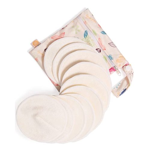 Bamboo Viscose Nursing Breast Pads - 14 Organic Washable Pads + Wash Bag,  3-Layers Breastfeeding Nipple Pad for Maternity, Reusable Nipplecovers for