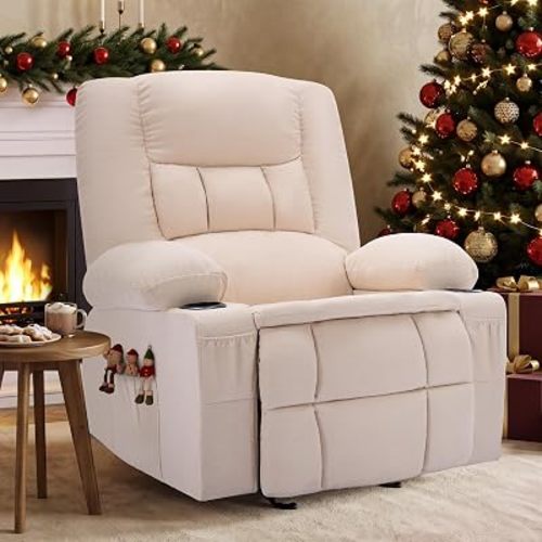 Rocker Recliner Chair with Massage & Heat, Recliner Chair for Adults, Beige
