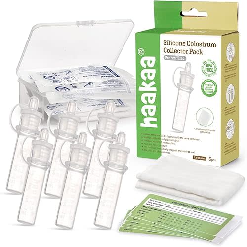 Haakaa Silicone Colostrum Collector Set with Clear PP Storage Case 4 ml, 6 PK, Pre-Sterilized