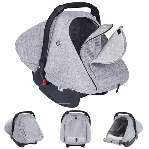 TSAYAWA Baby Car Seat Cover Winter, Warm Cozy Carseat Cover for Babies with Mesh Window Breathable, Full Protection Infant Car Seat Covers for Boys Girls, Windproof Newborn Car Seat Canopy, Gray