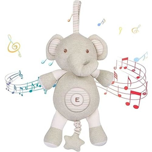 COTTONEBEBE Organic Baby Toys, Stuffed Animal Toy with Lullaby Music for Infant Babies 0 3 6 12 to 36 Months Boy & Girl,Ideal Gift for Newborn (Little Elephant, Cotton)