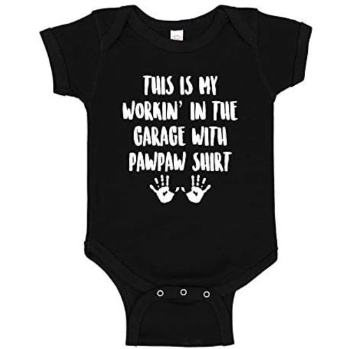 Working in Garage with My Pawpaw Baby Bodysuit Romper or Toddler Shirt for Mechanic Paw-Paw