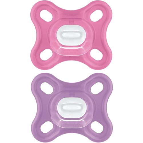 MAM Comfort Baby Pacifier, 100% Lightweight Silicone, Sterilizer Case, Girl, 0-3 Months, 2 Count (Pack of 1)