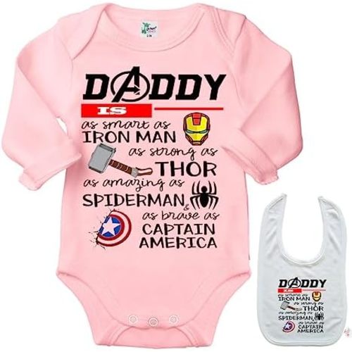 Daddy is ..Superhero -Cute Funny Novelty Shirt Baby Bodysuit Outfit Onesie & Bib