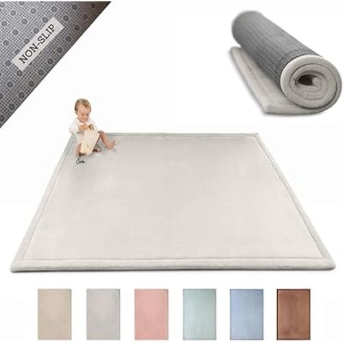 Stylish Coral Velvet Baby Play Mat for Floor 60"x80" Grey – Soft 1" Thick High-Density Memory Foam Nursery Rug, Kids Rug with Non-Slip Backing for Crawling & Playing, Playroom Rug, Kids Carpet