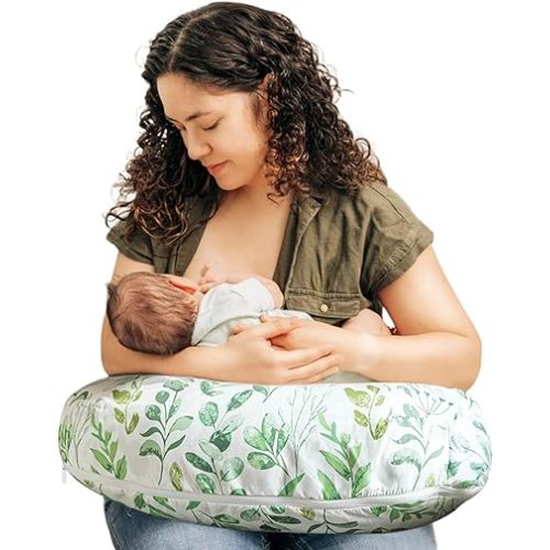 Boppy Nursing Pillow - Ergonomic Bottle & Breastfeeding Pillow with High, Firm, Large Area, Water-Repellent Cushion with Washable Cover; Baby Safety Alliance Verified - Sage Green Leaf