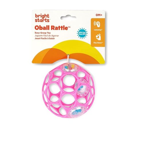 Bright Starts Oball Rattle Easy-Grasp Toy - Pink, Ages Newborn - 1 Count (Pack of 1)