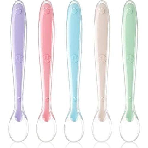 Vicloon Baby Silicone Spoons, 5 PCS Toddler Training Feeding Spoons, Soft Tip BPA Free Gum-Friendly, Dishwasher & Boil-Proof