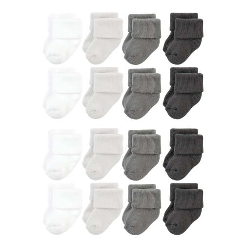 Hudson Baby Cotton Rich Baby Terry Socks 16-Pack, Solid Gray White, 0-6 Months