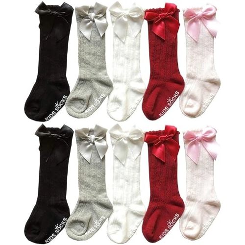 QandSweet Baby Girl Knee-High Socks Toddlers Bow Stockings Newborn Infant Non-Slip Sock