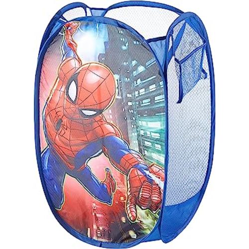 Marvel Spider-Man Pop-Up Hamper for Kids,Red Collapsible Laundry Basket with Durable Carry Handles,21" H x 13.5" W x 13.5" L,Lightweight & Portable