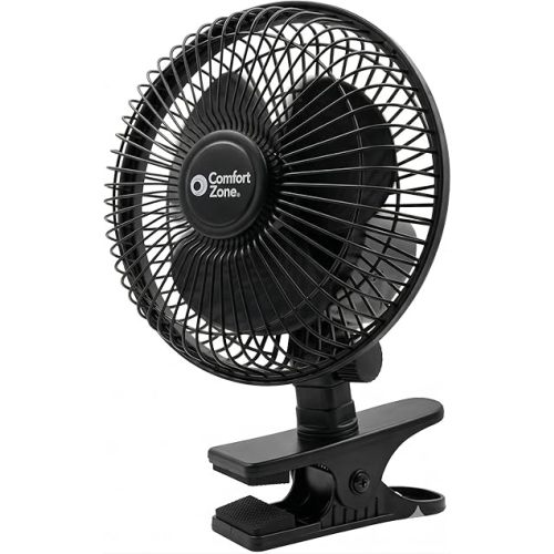 Comfort Zone 6-Inch Corded Clip-On Personal Fan – 2-Speed Quiet Desk Fan with 360° Rotation, Fully Adjustable Tilt & Secure Strong Clamp – Mini Air Circulator for Desks, Bedside & Office