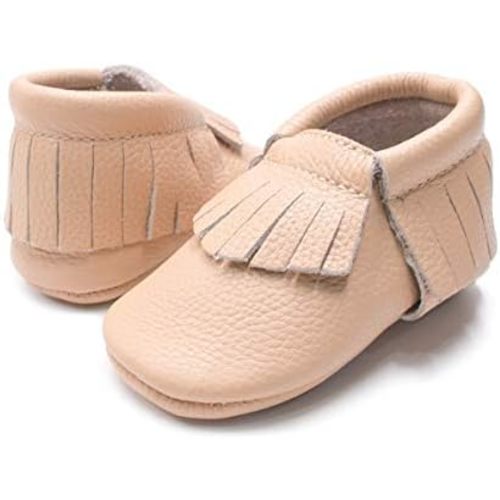 HONGTEYA Leather Baby Moccasins Hard Soled Tassel Crib Toddler Shoes for Boys and Girls…