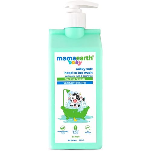 MAMAEARTH Milky Soft Head to Toe Baby Wash | 2-in-1 Body Wash & Shampoo | with Oats Milk & Calendula | Gently Cleanses & Moisturizes Skin & Hair | Tear-Free Formula | 13.53 Fl Oz (400ml)