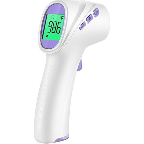 Forehead Thermometer for Adults, Kids & Babies, No-Touch Digital Infrared Thermometer with LCD Backlight Display, Fever Alarm and 1s Instant Reading - Purple
