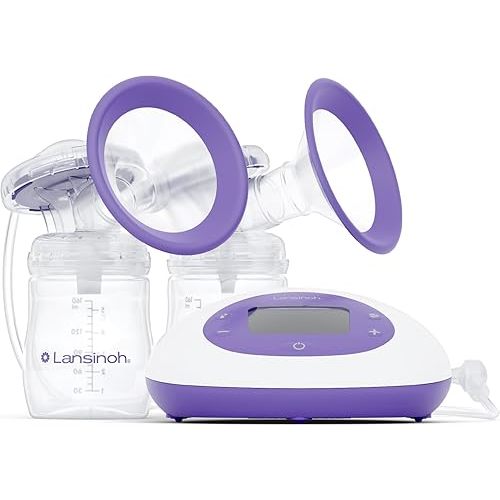 Lansinoh Signature Pro Portable Double Electric Breast Pump with LCD Screen | 3 Power Modes, 25mm Flanges, 2 Bottles, 1 Slow Flow Nipple, & Carry Bag