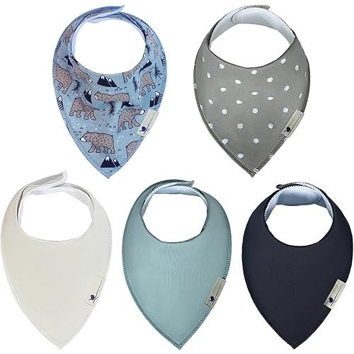 Blue Wren Magnetic Bandana Drool Bibs 5-pack - Magnetic Closure Baby Bibs - Safe, Easy, Chic Teething Bib