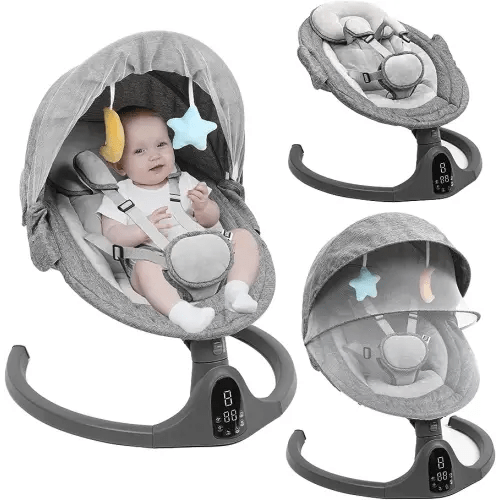 NAPEI Baby Swing for Infants to Toddler,Electric Portable Baby Swing and Bouncer,Bluetooth Infant Swing for Newborn with Remote Control,10 Music,5 Speed,3 Seat Position,Baby Rocker for Baby 0-9 Month