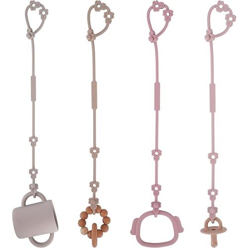 Toy Safety Straps, Silicone Pacifier Clips, Adjustable Stretchable Sippy Cup Straps for Strollers, High Chair, Cribs, Hanging Baskets, Car Seat, Shopping Trolley