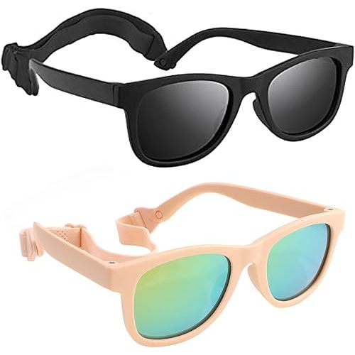 Baby Sunglasses, 2 Pieces Toddler Sunglasses Polarized with Strap for 0-24 Months, Infant Sunglasses Soft Frame Safe