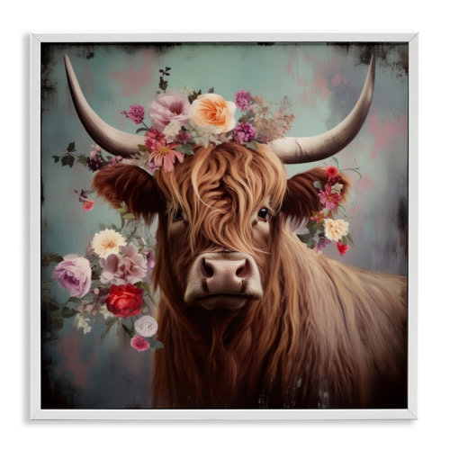 Stupell Industries Cow with Vintage Florals by Irena Orlov Single Picture Frame Print on Canvas | Wayfair