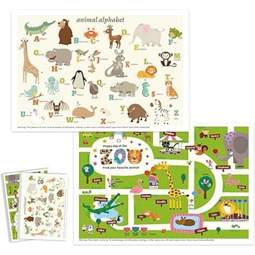Babebay Disposable Placemats for Baby, 60 Packs Disposable Stick-on Placemats Toddler Placemat for Restaurants, Dining Table, Party, Travel, 12" x 18" with 2 Designs