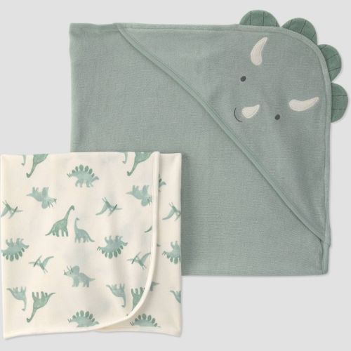 Carter's Just One You® Baby 2pk Hooded Towel - Green Dino