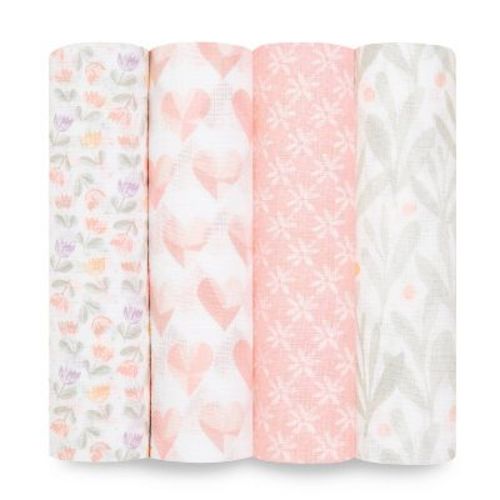 Aden By Aden + Anais Essentials Muslin Swaddle Blankets - Piece Of My Heart - 4pk