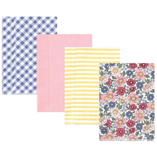 Hudson Baby Infant Girl Cotton Flannel Burp Cloths, Pink Blue Pretty Floral 4 Pack, One Size