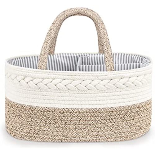 Baby Diaper Caddy Organizer, Stylish Cotton Rope Baby Basket Nursery Storage Organizer for Changing Table, Maliton Extra Large Diaper Caddy for Baby Stuff, Baby Registry Must Haves