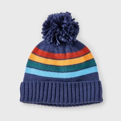 Baby Boys' Striped Beanie - Cat & Jack™ Navy Blue 12-24M