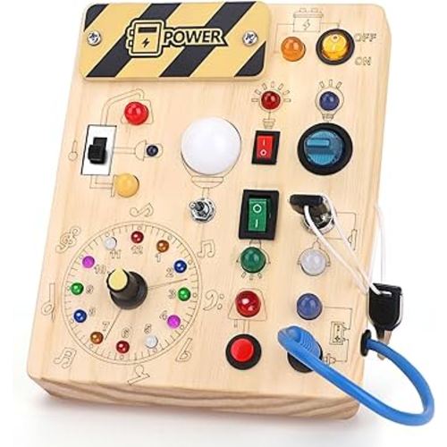 wakelnsa Montessori Busy Board,Montessori Toys for 1-3 Years Old,Baby Sensory Board,Preschool Learning Activities,Wooden Toys for Toddler,Christmas & Birthday Gift for Boys & Girls