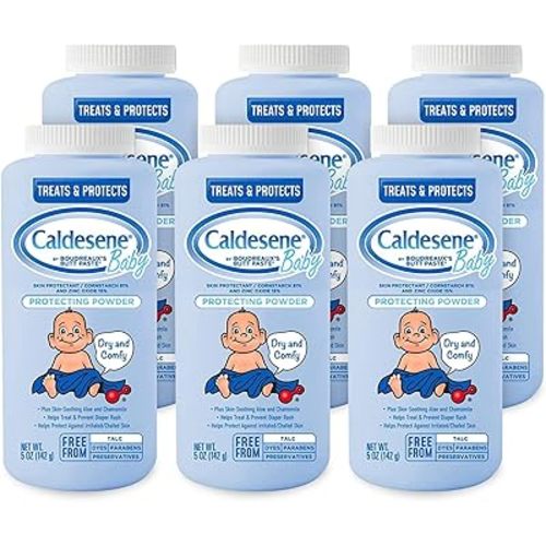 Caldesene Cornstarch Baby Powder with Zinc Oxide, Talc-Free Baby Powder, 5 Oz, 6 Pack