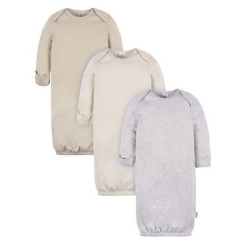 Gerber Baby Neutral Long Sleeve Gowns, 3-Pack, Sizes Newborn