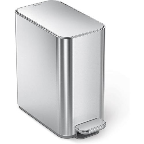 simplehuman Small Bathroom Trash Can with Lid, Stainless Steel Waste Basket, 5 Liter / 1.3 Gallon, Brushed