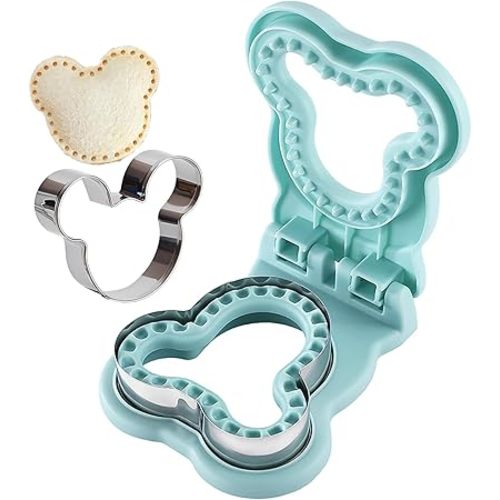 Sandwich Cutter and Sealer, Crustless Mouse Shaped Cutters for Kids Lunch, Cute Sandwich Maker Peanut Butter and Jelly Crustless Sandwich Bread for Kids Children Boys Girls (Blue)