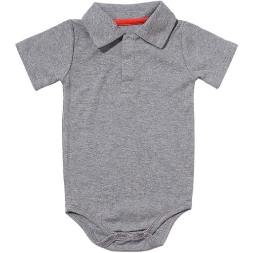 Teach Leanbh Baby Boys Pure Color Cotton Short Long Sleeve Polo Bodysuit 3-24 Months (Grey, 6 Months)
