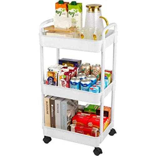 Vtopmart 3 Tier Rolling Cart with Wheels, Detachable Utility Storage Cart with Handle and Lockable Wheels, Heavy Duty Storage Basket Organizer Shelves, Easy Assemble for Office, Bathroom, Kitchen