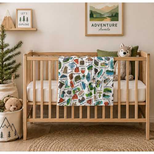 National Park Baby | National Park Nursery Baby Blanket | Swaddle Blanket Shower Gift | National Parks Baby Room, Nursing Cover, Stroller