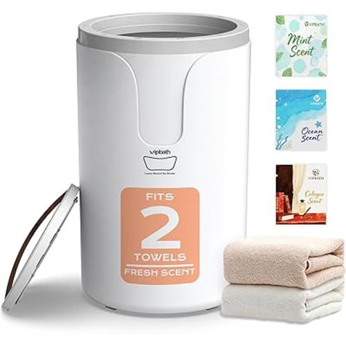 20L Towel Warmer Bucket, Dual Heat with 30/60/90 Min Presets, Stainless Steel Interior, Wood-Grain Handle, Holds 2 Towels or 1 Bathrobe, 3 Fragrance Discs, Spa Comfort for Home & Bathroom