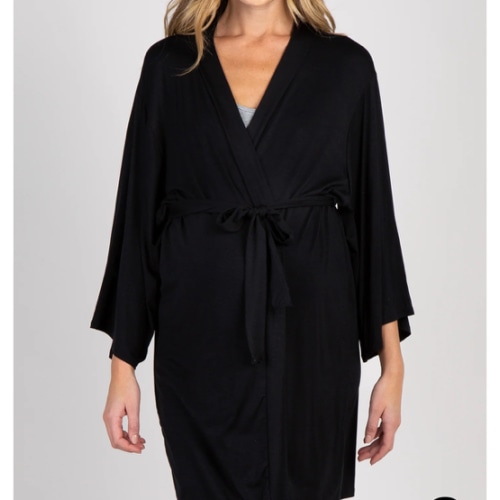 PinkBlush Black Delivery/Nursing Maternity Robe - BLACK