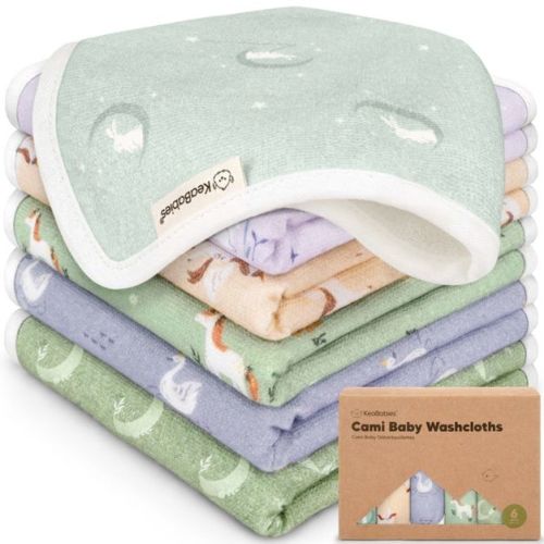 6-Pack Cami Baby Washcloths for Newborn, Organic Cotton Face Wash Cloths for Babies, Soft & Absorbent Baby Bath Towels (Grayscape)