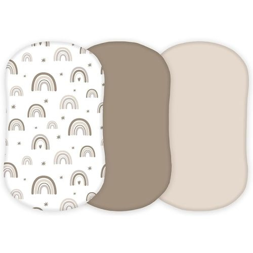 Muslin Bassinet Sheets Compatible with Halo Bassinest Swivel, Flex, Glide, Premiere and Luxe Series Sleeper, Pack 3, 33 X 17 Inch, Ultra Soft and Snug Fit, Unisex Boys Girls, Green Rainbow - for All Halo Bassinets