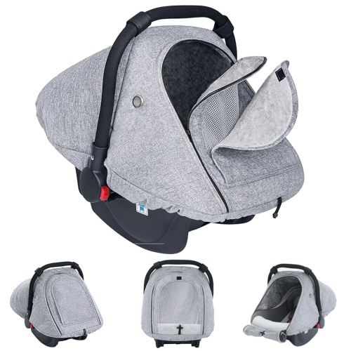 TSAYAWA Baby Car Seat Cover Winter, Warm Cozy Carseat Cover for Babies with Mesh Window Breathable, Full Protection Infant Car Seat Covers for Boys Girls, Windproof Newborn Car Seat Canopy, Gray